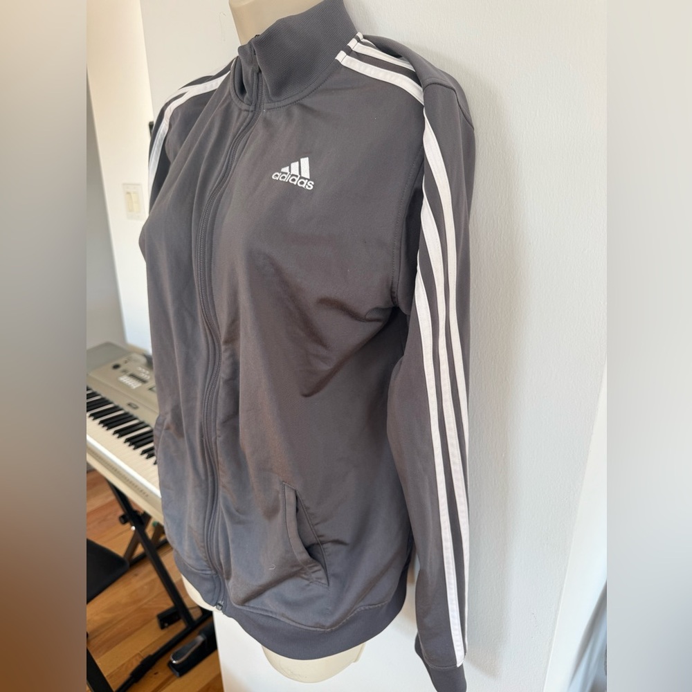 Adidas Charcoal Jacket with White Stripes - Picture 2 of 7